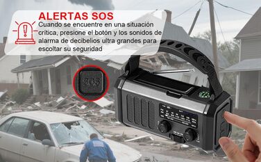 Радіостанція на сонячній батареї з живленням від ручки, 20000 mAh, SOS-сигнал, FM/AM, ліхтарик, компас, для кемпінгу та надзвичайних ситуацій (Чорний)