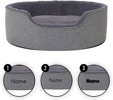 Lionto Dog Bed with Reversible Cushion and Washable Cover, Stable Dog Basket with Anti-Slip Studs, 92x72 cm, Cozy Pet Bed for Dogs and Cats with Plush, (Grey, L 73 x W 60 x H 27 cm (with name tag))