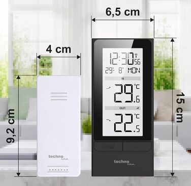Цифрова метеостанція Techno Line з зовнішнім датчиком: годинник з радіоуправлінням, термометр внутрішній/зовнішній, пам'ять Min/Max, будильник. Колір: шампань або срібло