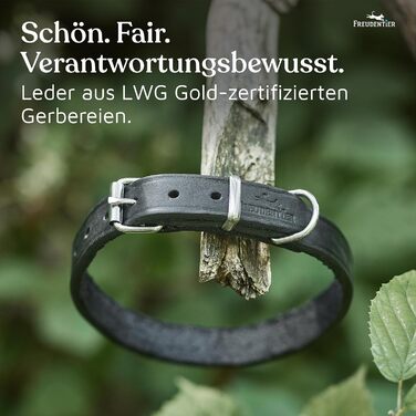 Шкіряний нашийник для собак Freudentier Alsterufer - ручної роботи, сертифікована жирова шкіра, Midnight, 29-40,5 см