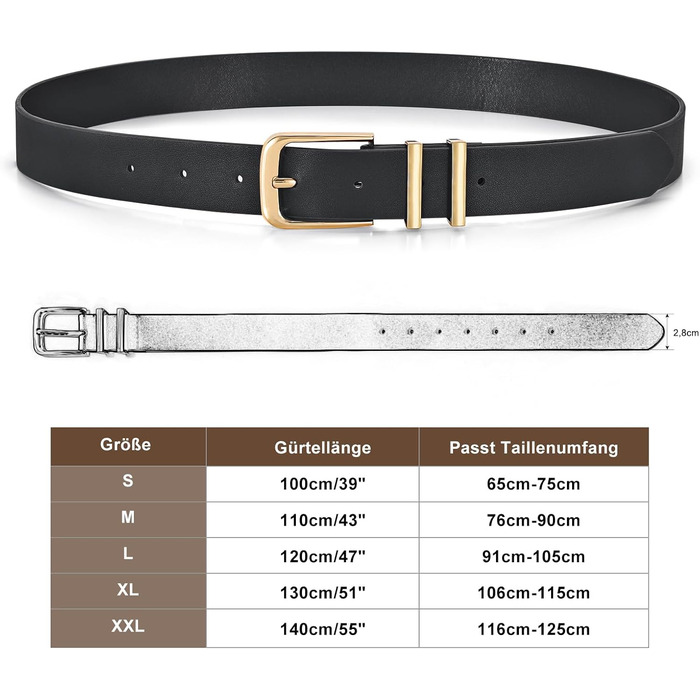 Жіночий шкіряний ремінь JasGood з золотою пряжкою, чорний колір, розмір M (76-90 см)