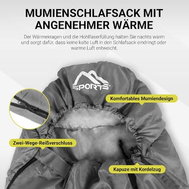 Спальний мішок MSports Premium Outdoor з ременем для перенесення – вибір для весни/літа (200GSM) або осені/зими (300GSM) для кемпінгу, подорожей, фестивалів – теплий мумієподібний спальний мішок оливкового кольору (сріблясто-сірий, 200 GSM – весна/літо)