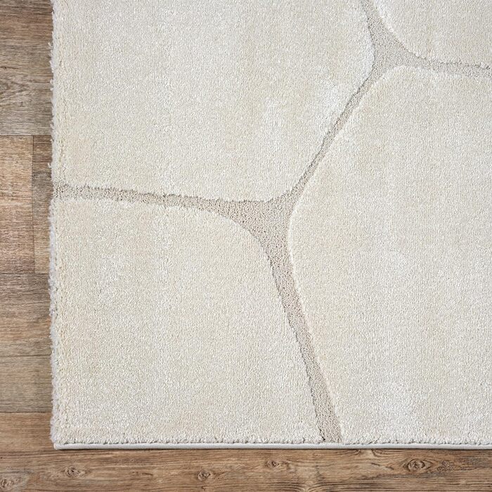 Килим Everest - сучасний коротковорсовий килим для вітальні та спальні з ефектом висоти-низькості, 3D ефект, висока щільність ворсу та приємна м'якість, дизайн Panglao, кремовий (200 x 290 см)