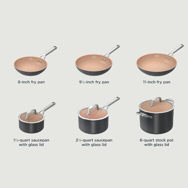 Набір каструль та сковорідок Ninja CW99009, 9-ти частинний, з антипригарним покриттям, преміум-кераміка, PTFE-free, для індукційних плит, до 287°C, без ПТЕФ,