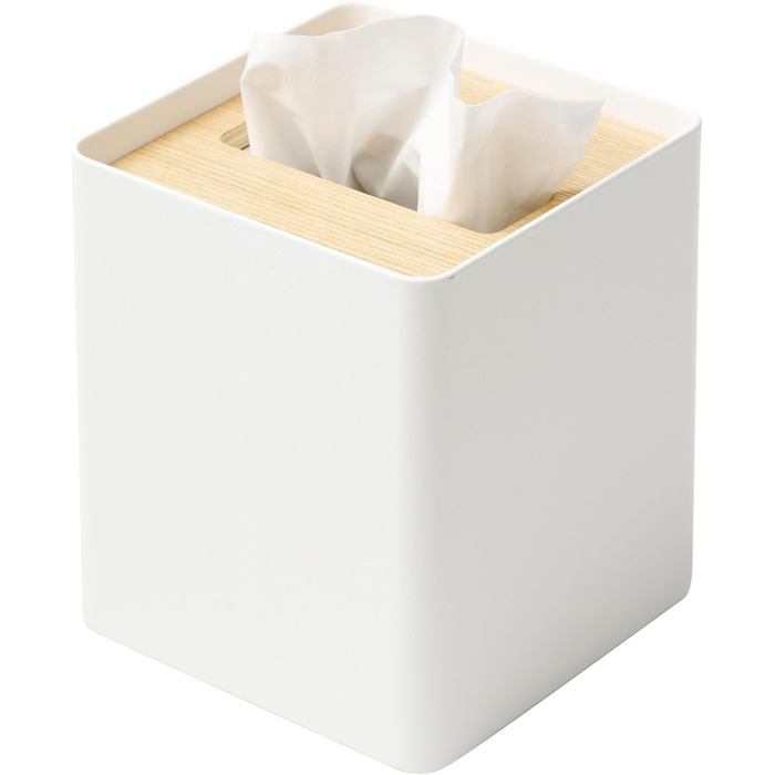 Yamazaki 5180 RIN Tissue Case Square, White, Steel/Wood, 13 x 13 x 15.5 cm
