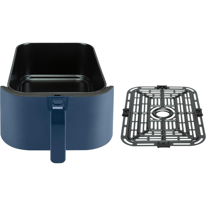 Фритюрниця повітряна BOURGINI з керамічним покриттям, 8 л, блакитна. Безпечна для здоров'я, не містить шкідливих речовин (PFAS, C6, PFHxA, PTFE, PFOA та BPA). Компактний формат.