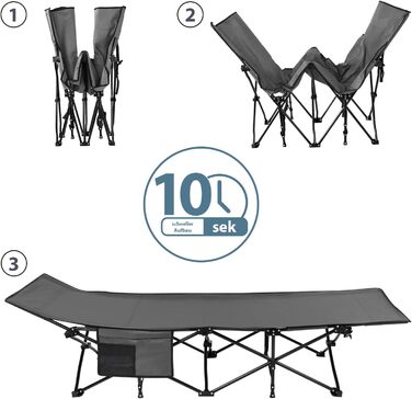 Кемпінгове ліжко Alpidex: складане, для відпочинку, з кишенею, сіре