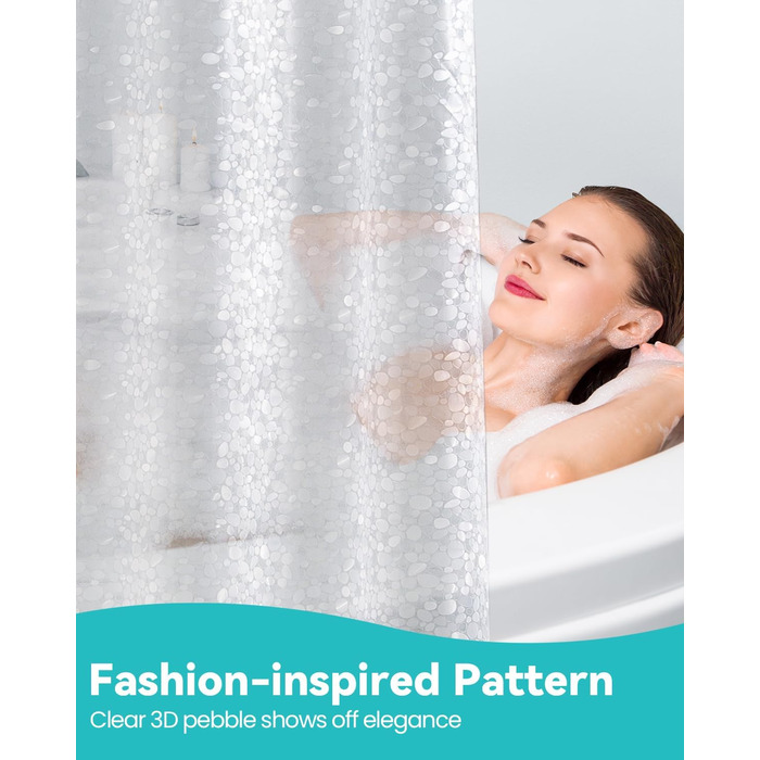 Дзеркальний душовий завіс OTraki 180x200 см, PEVA, антигрибок, з гачками та магнітами