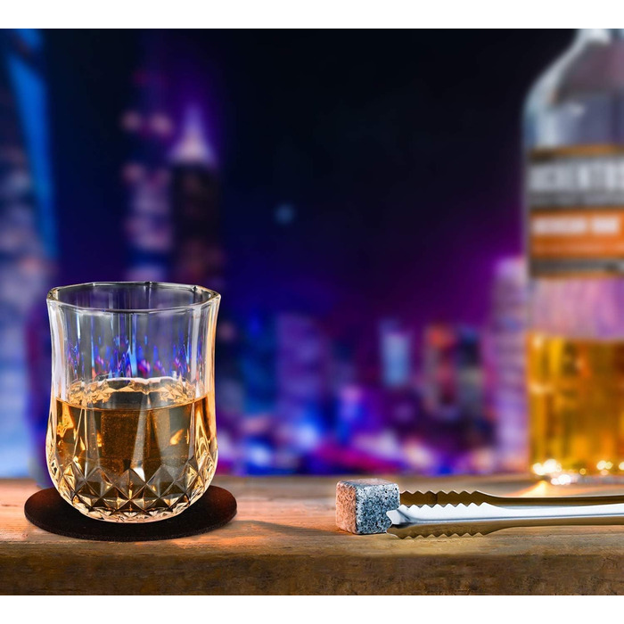 Набір для віскі GOLDGE: 14 каменів для охолодження, кліп для льоду, підставки, оксамитовий мішечок