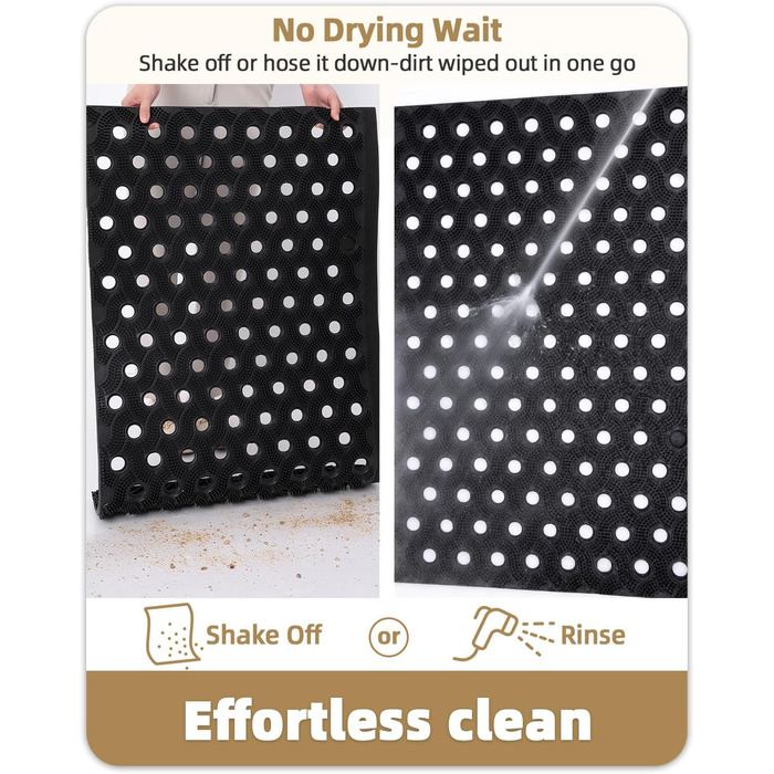 Килимок для порогу COLOR&GEOMETRY Null Geruch TPE, Heavy Duty, 43x75 см, чорний. Екологічний, не потребує обслуговування, антиковзаюча, для дому, тераси, гаража.