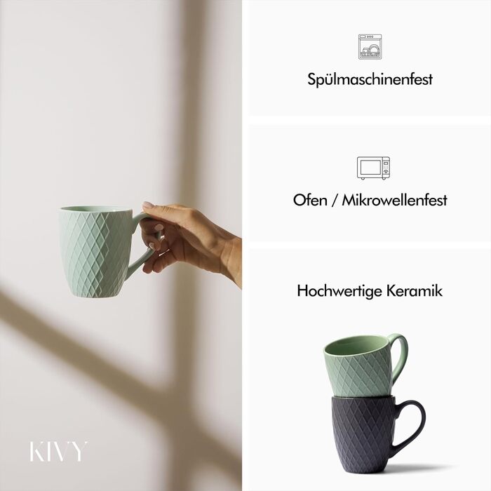 KIVY Mug Set, 6 x 400ml - Large Coffee Mug Set of 6 - Large Coffee Mug - Tea Mug Set - Coffee Mug Sets - Ceramic Mug Set - Mug Sets - Modern Coffee Pot - Coffee Mug