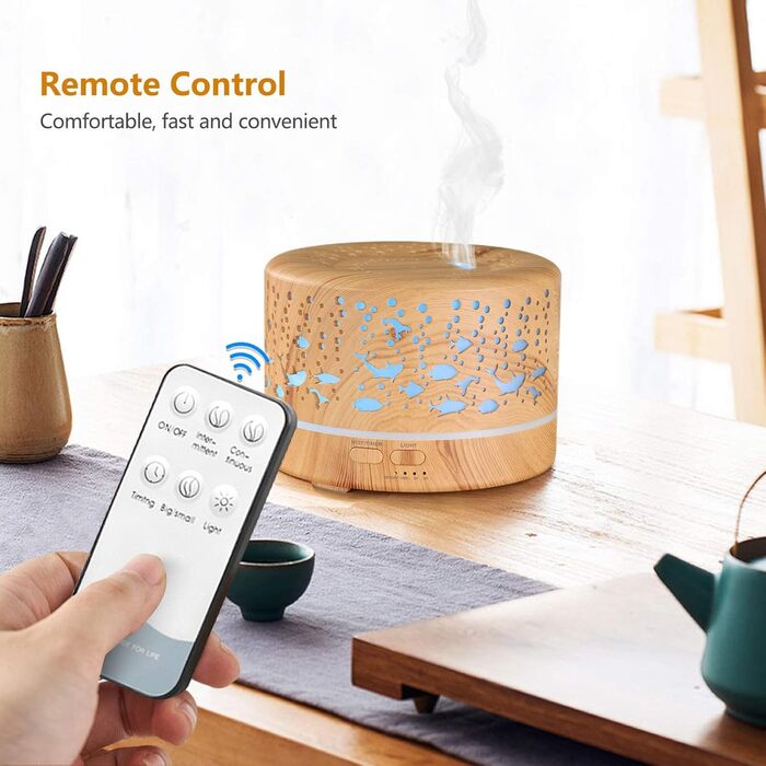 Аромадифузор Hianjoo 700мл з таймером, ультразвуковий, LED, 7 кольорів, для офісу, йоги, спа, спальні - світле дерево