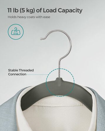 SONGMICS Плечики для одягу з оксамиту, 20 шт., для сорочок, жакеток, костюмів, 41.5 см, обертовий гачок, сірий