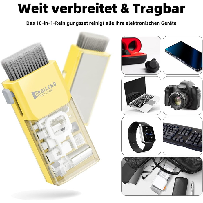 Набір для чищення клавіатури та гаджетів Ordilend: щітка, спрей для iPhone, iPad, ноутбука, ПК, монітора