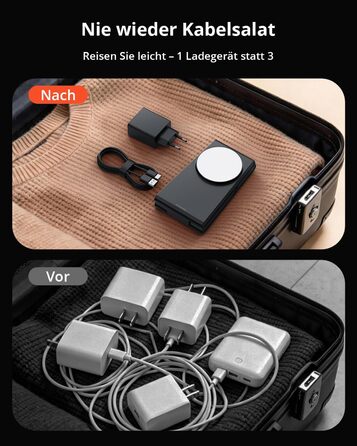 Зарядна станція 3-в-1 GEEKERA MagSafe для Apple Watch та iPhone (12/13/14/15/16/17/Air) - складна, індуктивна, чорно-біла