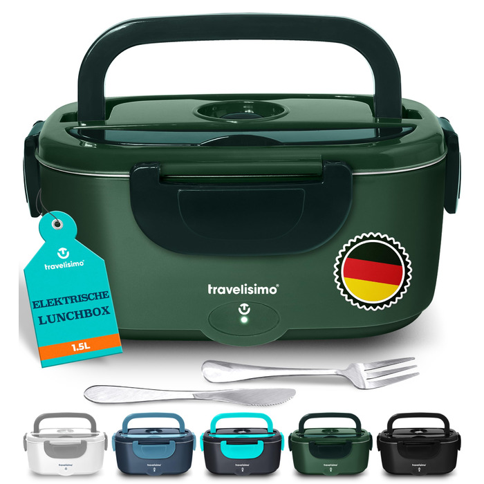 Електрична ланчбокс TRAVELISIMO 1,5L з підігрівом 100W (12V/24V/220V) - зелена