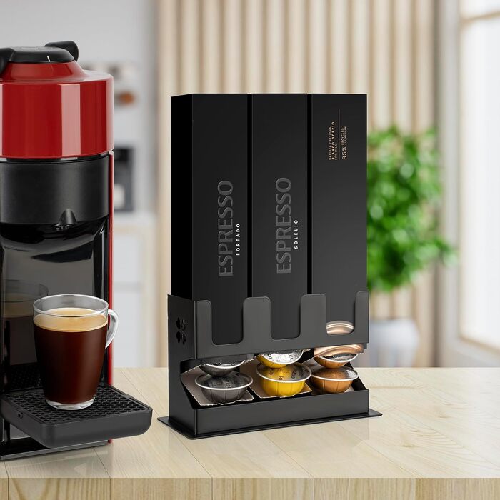 Тримач для кавових капсул RECAPS для Nespresso Vertuo/Vertuoline, органайзер на стіл зі сталевим дном, диспенсер для 30 капсул (3 відсіки)
