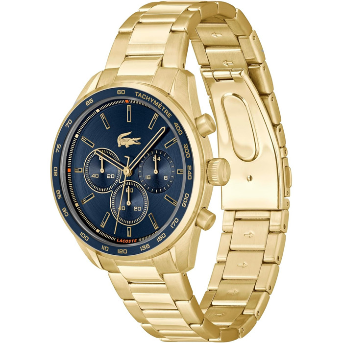 Годинник чоловічий Lacoste Boston Chronograph кварцовий з шкіряним або металевим браслетом (Золото-Синій, Метал)