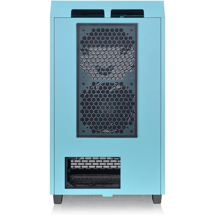 Корпус Thermaltake The Tower 200 Turquoise Mini-ITX з вертикальним розташуванням, загартоване скло, 2x CT140 вентилятори, підтримка AIO 280мм, GPU до 380мм