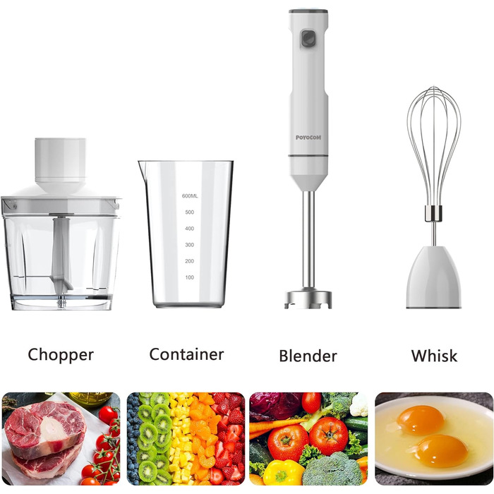 Бездротовий стаціонарний блендер POYOCOM з акумулятором, білий: для смузі, дитячого харчування та супів