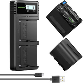 Зарядний пристрій NEEWER Dual USB з 2 акумуляторами 6600mAh NP-F970 та швидкою зарядкою для Sony NP-F970/F960/F950/F770/F750/F570/F550, Handycam, LED-ліхтарі, моторизовані слайдери NW-F970 DQ-F970