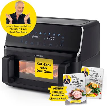 Фритюрниця RACHS KOCHWERK Vario-Doppelkammer 9 л з роздільною камерою, сенсорним екраном та 8 програмами | Електрична фритюрниця без олії, Smart-Cook, чорний колір