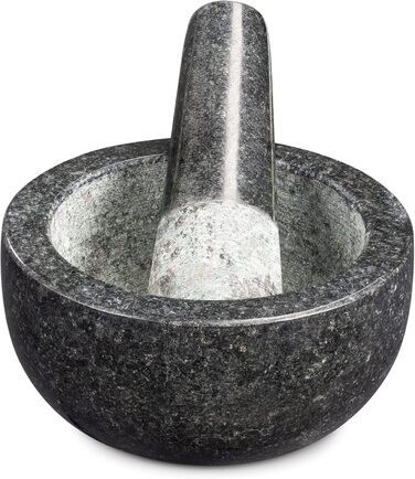 Navaris Granite Mortar and Pestle Set - Large Stone Mortar for Spices, Pesto, Herbs - Includes Pestle with Mallet - Ø 16cm (12 cm)