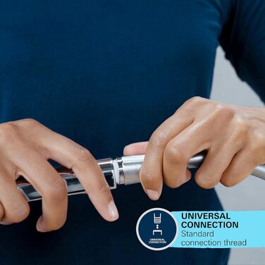 Душова лійка GROHE Vitalio 110 з гнучкою голкою, 14 л/хв (ручна лійка з 2 режимами, універсальне підключення, силіконове кільце захищає від падіння, душова лійка з голкою 1,5 м), квадратна, хром, 26973001 (ручна лійка)