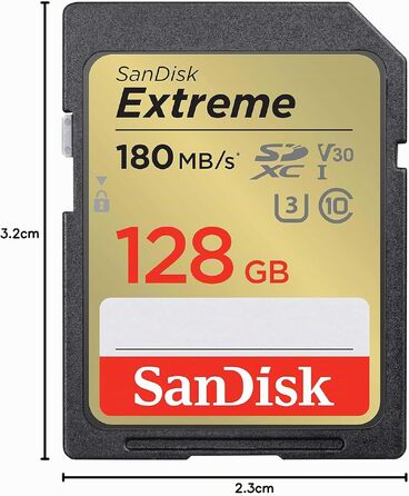Карта пам'яті SanDisk Extreme SDXC UHS-I 128GB V30 U3 (180 MB/s) для 4K UHD відео, водонепроникна та ударостійка (набір 2 шт)