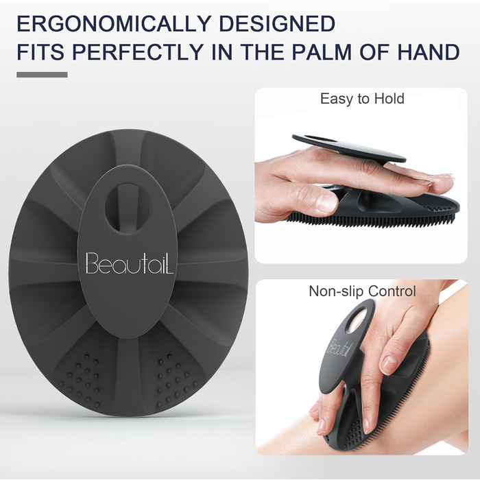 Силіконова щітка для тіла - скрабер для душу, м'які щетинки, для чутливої шкіри, чорний