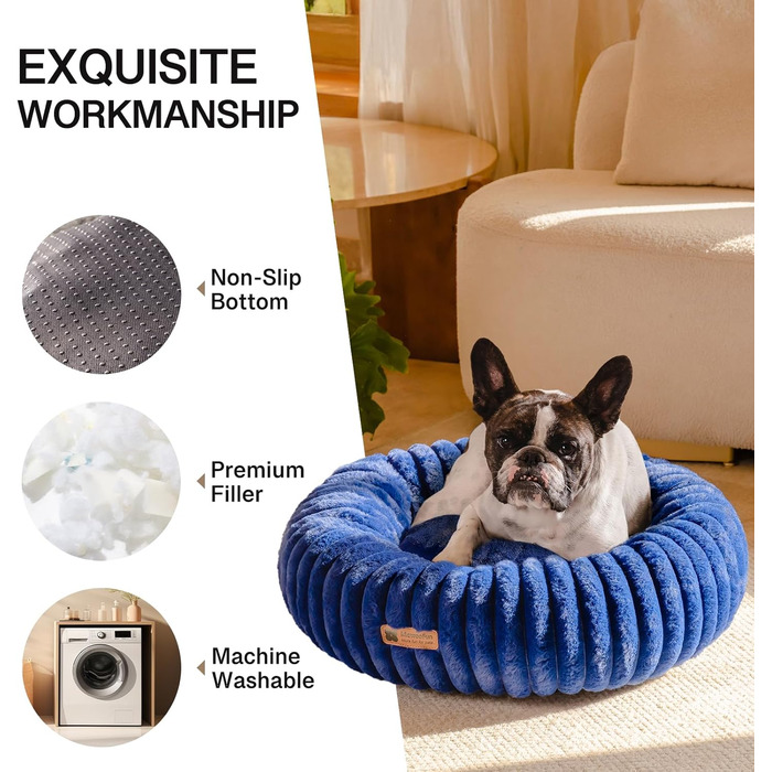 Кругле лежанка для собак MEWOOFUN, м'яке та зручне, 76x76x20 см, Marineblau (Темно-синій)