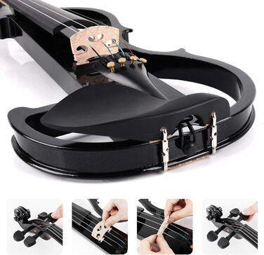 Електрична скрипка Vangoa 4/4 з цільного дерева, повного розміру, з усіма аксесуарами (колінь, чохол, кабель, підставка, смычок)