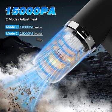 Ручний бездротовий пилосос D-Lumina 15000PA з USB-C, HEPA-фільтр, для дому, авто та тварин (чорний)