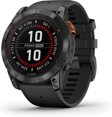 Розумний годинник Garmin fēnix 7X Pro Solar з GPS, сонячною зарядкою та ліхтариком, 51 мм, чорний ремінець, сірий корпус