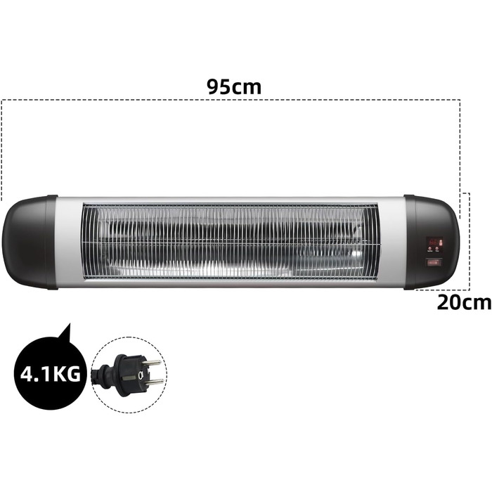 Інфрачервовий обігрівач для тераси Mursche 2500W з пультом керування. Електричний настінний обігрівач для вулиці, балкона, саду та тераси. 3 режими нагріву.
