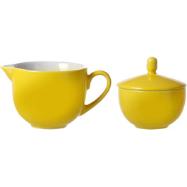 Ritzenhoff & Breker Milk & Sugar Set Doppio, Yellow, Milk Jug/Pourer 170 ml, Sugar Bowl ø 9 cm, made of porcelain, dishwasher safe