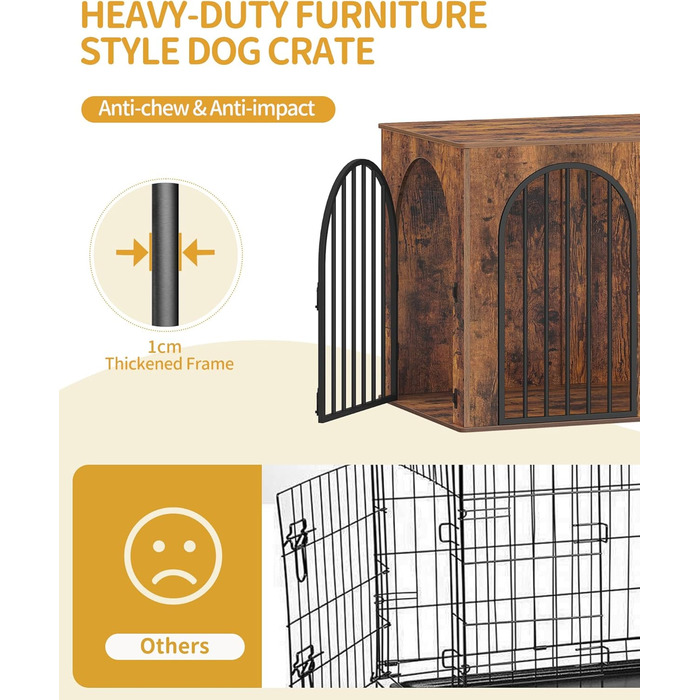 Клітка для собак Hzuaneri, 108 см, 3 двері, сучасний дизайн, для дому, міцна, 108x64x76 см, вінтажний колір, DFC86001B