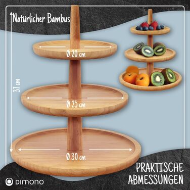 Підставка для сервірування Dimono® Deluxe з 3 ярусами; Таця для фруктів, овочів та десертів з бамбукового стійки