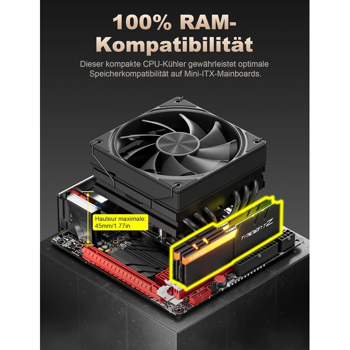 upHere Охолоджувач CPU H85KC6 (чорний): Низькопрофільний кулер з ARGB підсвічуванням для AMD AM4/AM5 та Intel 1700, 85мм висота, 6 heatpipes, 180W TDP