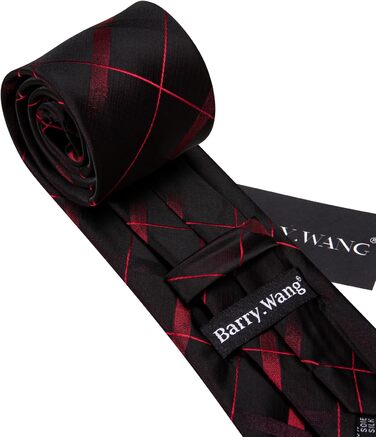 Краватка та нагрудна хустинка Hi-Tie для весілля, класичний стиль, квітковий принт, чорно-червоний каре, для чоловіків