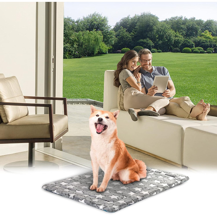 Кросер Fancy Crate Pad - килимок для лежанки собак, двосторонній (холодний та теплий), машинне прання, для собак маленьких та XXX-Large, сірий, темно-синій, зірковий принт (91 x 61 x 3 см)