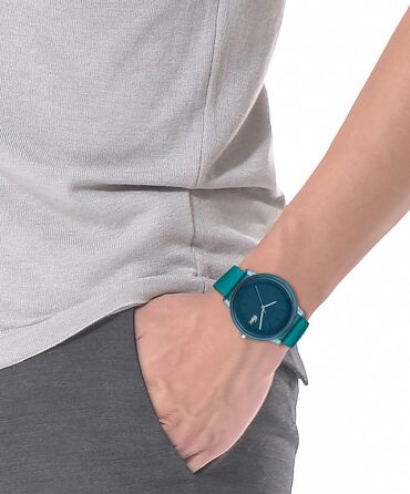 Годинник Lacoste чоловічий кварцовий з колекції Lacoste.12.12. Стильний силіконовий ремінець з текстурою Petit Piqué (Turquoise)