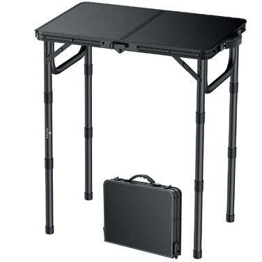 Складний стіл для кемпінгу FUNYKICH 58x40 см, алюмінієвий, з регульованою висотою (26/48/70 см), чорний - багатофункціональний стіл для пікніка, балкону
