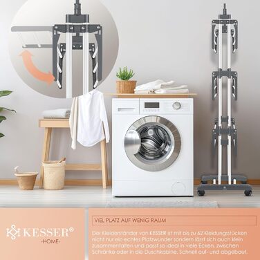 Кюссер® Сушилка для білизни з колесами - Турбо-модель, 4 яруси, 2 обертові крила, 6 склавних секцій, білий/антрацитовий