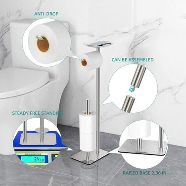 Підставка для туалетного паперу FEILERN, з полицею для запасних рулонів, нержавіюча сталь, щіткована поверхня