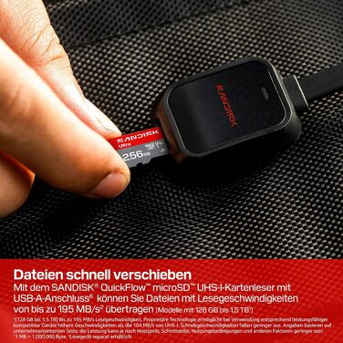 Карта пам'яті SanDisk Ultra microSDXC 256 GB UHS-I (до 195 МБ/с, V10, U1, Class 10, A1) з SD-адаптером для смартфонів, планшетів, камер та ноутбуків