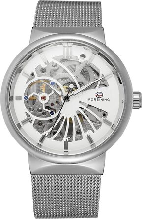 Годинник чоловічий FORSINING Механічний, ультратонкий, з браслетом з нержавіючої сталі, скелетонний, аналоговий (Бежевий)