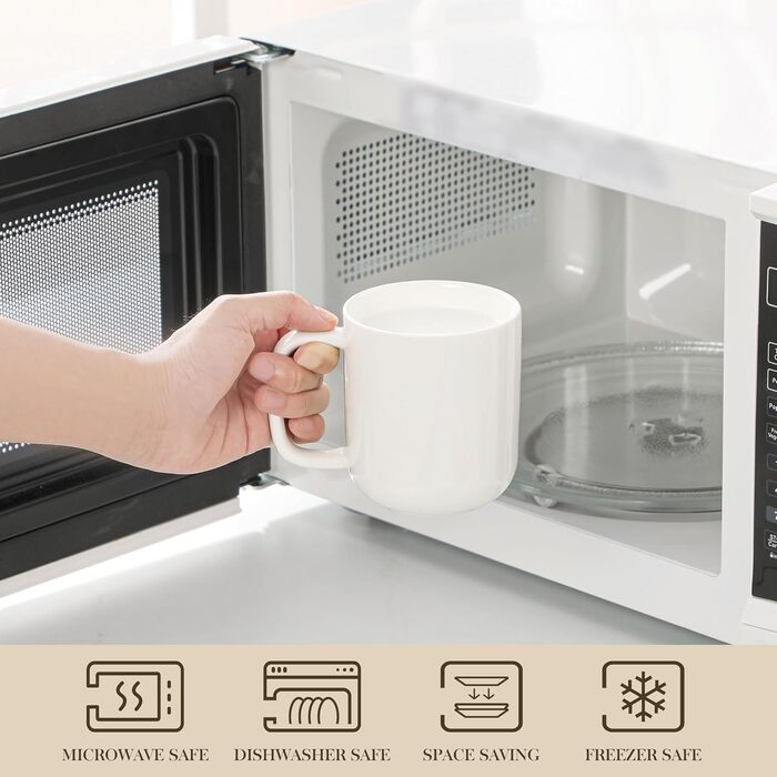 Набір чашок для кави MALACASA LUNA, 6 шт., 300 мл, порцеляна. Підходять для кави, чаю, соку, лате, капучино, какао. Можна мити в посудомийній машині та використовувати в мікрохвильовці. Серія LUNA, білий колір.