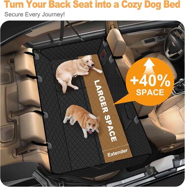 Захисний чохол на заднє сидіння автомобіля для собак, чорний (132x66 см) - водовідштовхувальний, антиковзаючий, з жорсткою основою