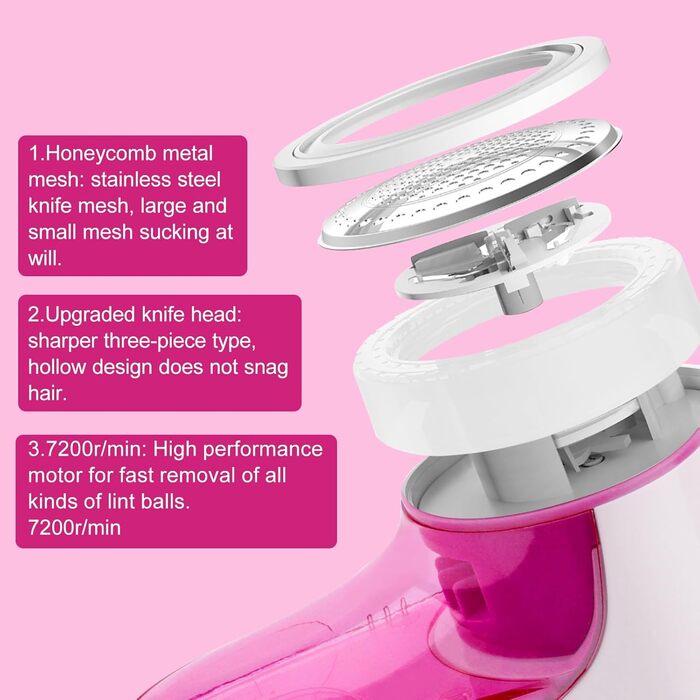 Електричний видальник ворсу портативний, для одягу та вовни з USB кабелем та 2 запасними лезами (Рожевий)